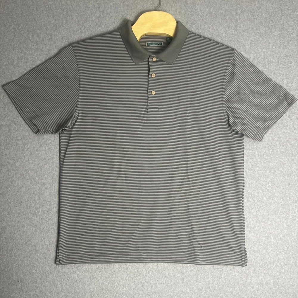 Cubavera Men's‎ Gray Striped Golf Short Sleeve Casual Polo Shirt Size XL
